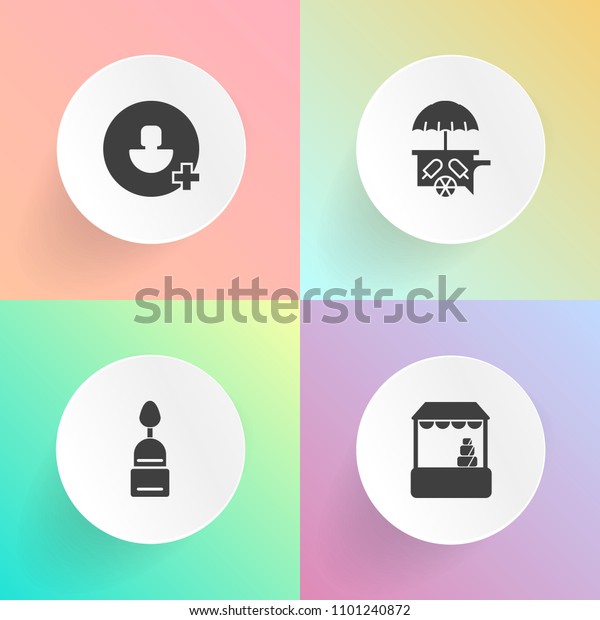 Modern, simple vector icon set on gradient\
backgrounds with sign, vehicle, doughnut, summer, profile, cupcake,\
chocolate, shop, store, cookie, social, muffin, customer, cafe,\
food, dessert, add\
icons
