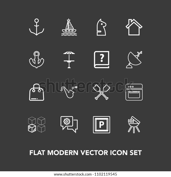 Modern, simple vector icon set on dark background
with house, chat, equipment, boat, replacement, chess, oar, grill,
paddle, car, ship, canoe, nautical, communication, rudder,
strategy, barbecue
icons