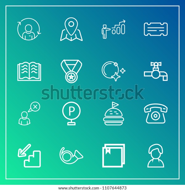Modern, simple vector icon set on gradient\
background with web, musical, lunch, progress, downstairs, up, pin,\
file, down, telephone, lot, online, profile, person, internet,\
female, location icons