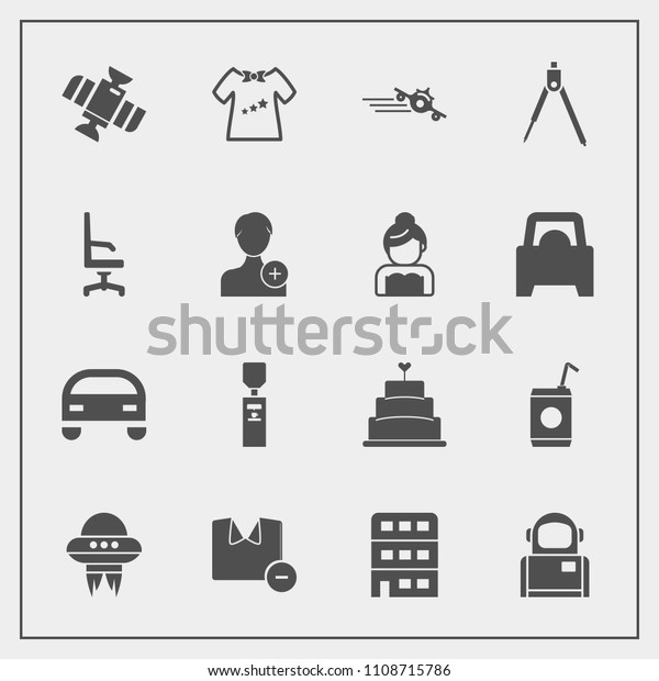 Modern, simple vector icon set with tool, station,\
departure, divider, drink, house, child, planet, travel, flight,\
car, architecture, clothing, pie, space, airplane, plane,\
astronaut, glass icons