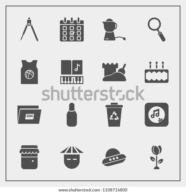 Modern, simple vector icon set with sign, asian,\
music, chinese, jar, food, tool, waste, jam, blossom, file,\
recycle, calendar, floral, recycling, spacecraft, spaceship,\
people, note, instrument\
icons