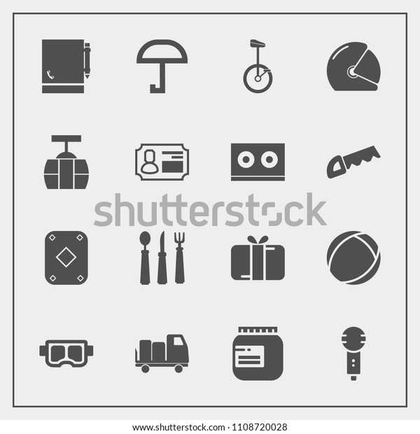 Modern, simple vector icon set with present, sea,\
page, summer, bike, circus, song, cable, truck, umbrella, jar,\
biker, delivery, play, music, spoon, glass, train, food, gift,\
holiday, voice icons