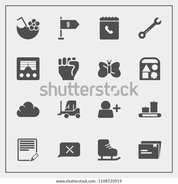 Modern, simple vector icon set with paper,\
wireless, document, drink, communication, glass, equipment, cold,\
tool, write, spanner, luggage, hammer, travel, cloud, truck, ice,\
account, radio, add\
icons