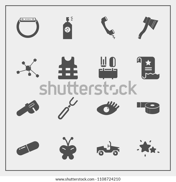 Modern, simple vector icon set with star,\
chemistry, safety, sticky, molecule, hammer, phone, beauty, time,\
face, insect, adhesive, butterfly, office, life, axe, tool, tape,\
medicine, girl, car\
icons