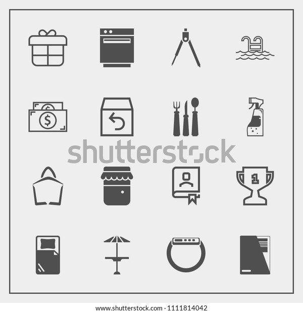 Modern, simple vector icon set with stove, winner,\
equipment, box, paper, pub, oven, contact, watch, sale, holiday,\
address, bar, kitchen, gas, decoration, divider, office, first,\
sign, jam, jar icons