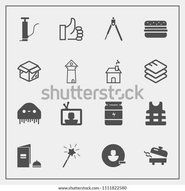 Modern, simple vector icon set with package,\
brochure, jacket, success, screen, boiler, technology, pump,\
safety, engineering, equipment, paper, monster, hamburger, home,\
ufo, water, television\
icons