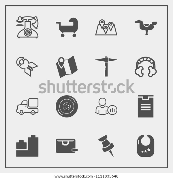 Modern, simple vector icon set with map, sign,\
internet, bear, delivery, shipping, bomb, social, lorry, infant,\
kid, tire, phone, toy, profile, , box, play, ball, vintage, child,\
happy, auto icons