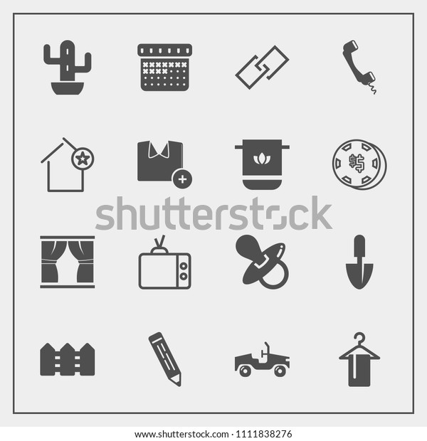 Modern, simple vector icon set with kid, work,\
clothing, tv, pacifier, baby, schedule, apartment, pen, fence,\
shirt, desert, car, vehicle, video, white, child, phone, cactus,\
shovel, infant, web\
icons