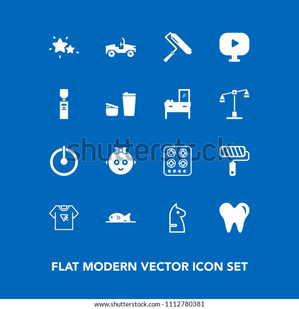 Modern, simple vector icon set on blue background\
with print, sky, meat, dentist, game, kitchen, tool, dental,\
switch, tshirt, sign, button, video, astronomy, horse, cook, child,\
paint, strategy icons