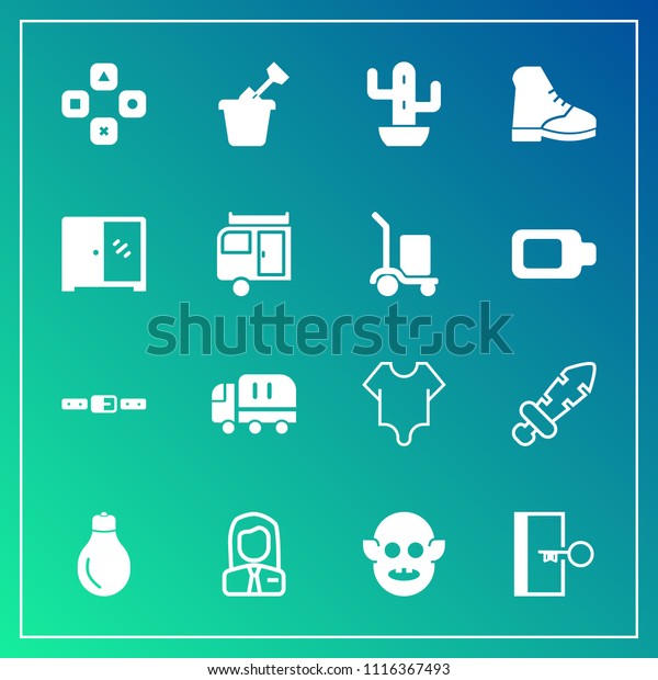 Modern, simple vector icon set on gradient\
background with escape, sign, model, people, delivery, cute, cargo,\
game, blade, ufo, light, summer, exit, cactus, technology, fiction,\
job, sand, car icons