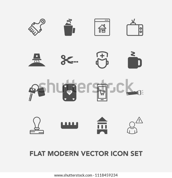 Modern, simple vector icon set with television,
screen, alarm, tower, profile, phone, beauty, mobile, spaceship,
house, app, comb, auto, stamp, key, drink, flashlight, vehicle, ,
online, tv, hot icons