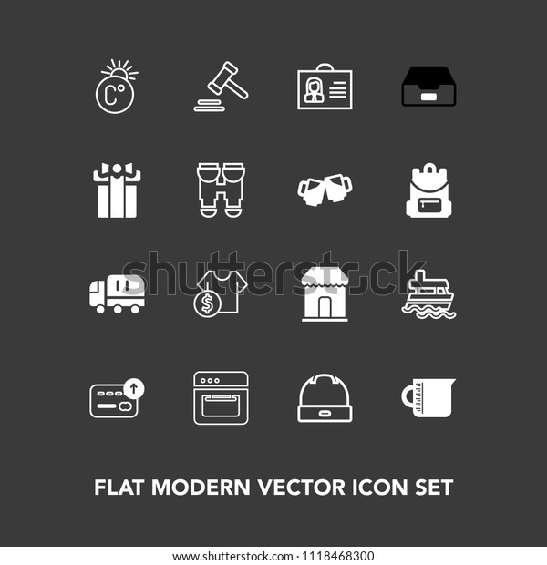 Modern, simple vector icon set on dark background\
with finance, price, thermometer, food, file, car, transparent,\
justice, cost, woman, transport, shop, scale, courthouse, liquid,\
profile, ocean icons