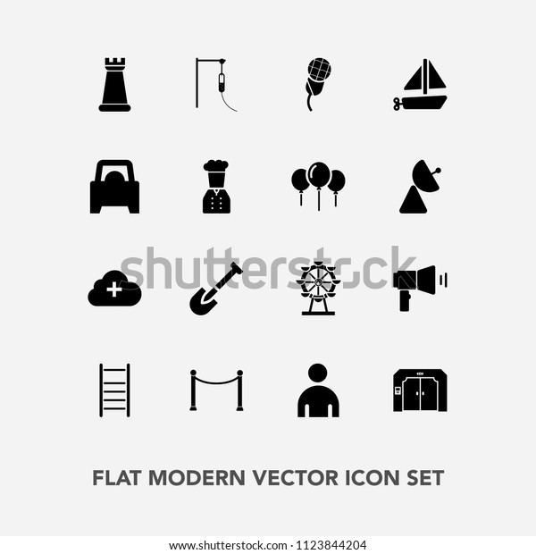 Modern, simple vector icon set with toy, add,\
wheel, piece, chess, shovel, sound, karaoke, elevator, medical,\
strategy, eye, cloud, restaurant, construction, carousel, london,\
audio, king, mic icons