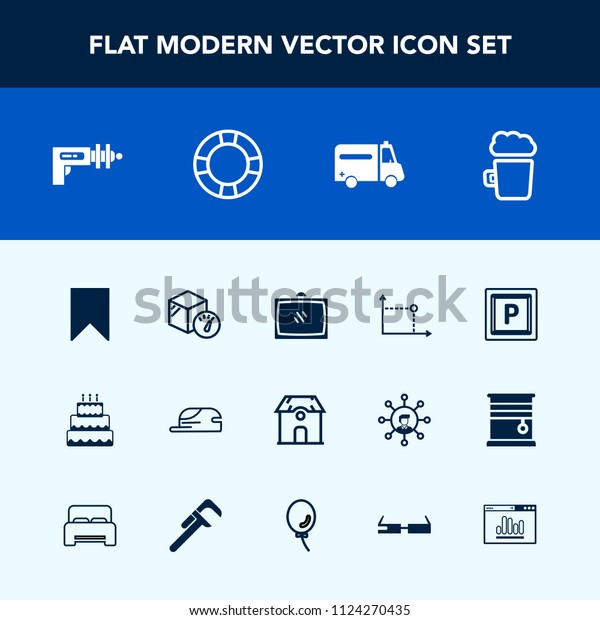 Modern, simple vector icon set with cake, bar, car,\
health, summer, home, box, water, technology, hospital, sweet, hat,\
house, road, geometry, estate, weapon, vehicle, ambulance,\
television, cap icons