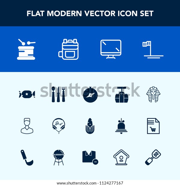 Modern, simple vector icon set with monitor, car,\
musical, drum, profile, beach, ocean, corn, food, vegetable, fork,\
healthy, train, mexico, north, egypt, rucksack, egyptian, map,\
business, sky icons