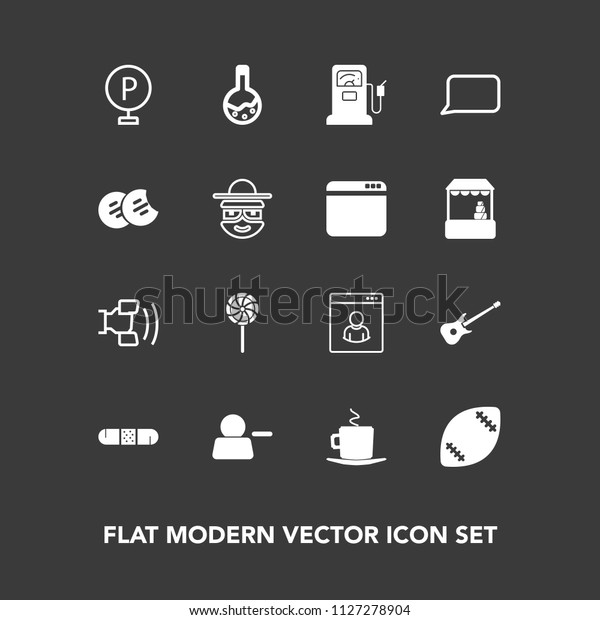 Modern, simple vector icon set on dark background\
with american, stadium, game, drink, cup, home, internet, sweet,\
account, gas, male, tool, urban, profile, health, cafe, musical,\
white, guitar icons