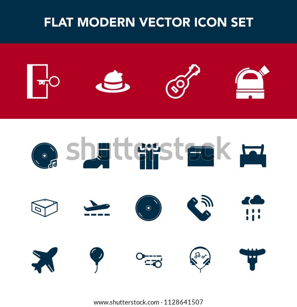 Modern, simple vector icon set with fashion,\
escape, headwear, gift, observatory, dinner, box, file, white,\
musical, disc, celebration, footwear, sausage, document,\
technology, door, album, sign\
icons