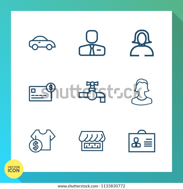 Modern, simple vector icon set on gradient\
background with cost, bank, girl, employee, water, credit, balance,\
young, work, curtain, sink, money, female, sale, taxi, faucet,\
traffic, business\
icons