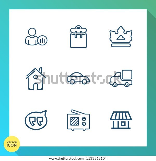 Modern, simple vector icon set on gradient\
background with chat, professional, people, phone, passport,\
profile, network, transport, radio, antenna, house, crown, lorry,\
signal, queen, estate\
icons