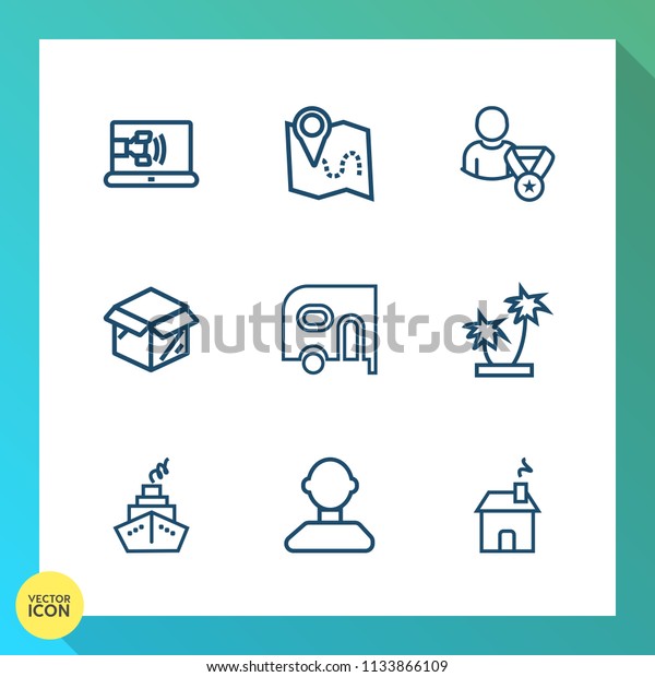 Modern, simple vector icon set on gradient\
background with social, profile, location, communication, support,\
nature, house, van, navigation, gps, home, online, pin, website,\
road, tree, service\
icons