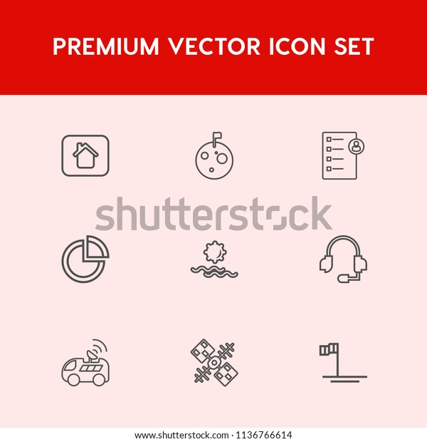 Modern, simple vector icon set on red background
with astronaut, crater, flag, pie, house, chart, presentation,
morning, science, microphone, ocean, sunrise, mexico, job,
navigation, nature, new
icons