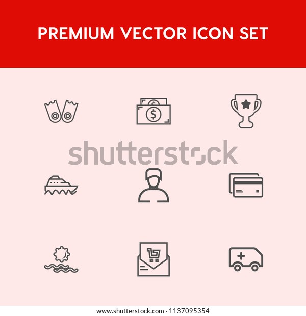 Modern, simple vector icon set on red background\
with male, currency, object, bank, sunrise, first, summer, money,\
rescue, sun, morning, plastic, receipt, winner, ship, water, card,\
medical, boy icons