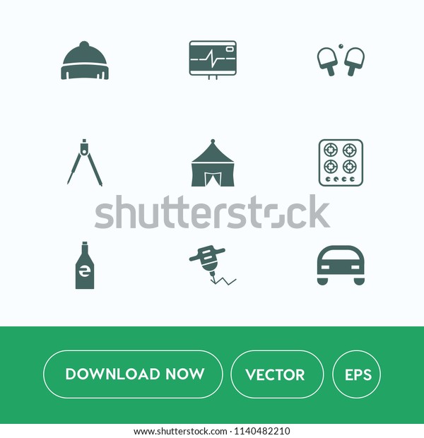 Modern, simple vector icon set on white background\
with baseball, hat, heartbeat, engineering, machine, ball, health,\
car, white, equipment, activity, circus, bottle, clothing,\
headwear, sport icons