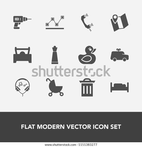 Modern, simple vector icon set with telephone,\
childhood, vehicle, chart, location, king, data, technology,\
recycle, carriage, waste, call, chess, rubber, pram, trash,\
equipment, double, stats\
icons