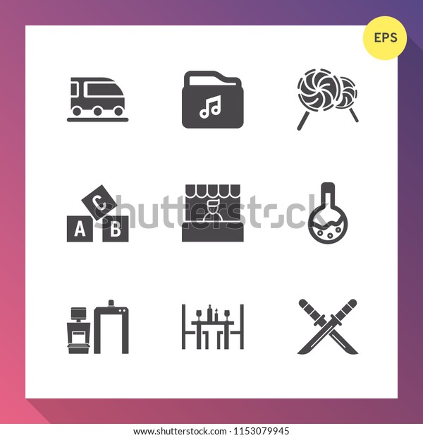 Modern, simple vector icon set on gradient\
background with grocery, transport, colorful, education, lolly,\
technology, lollipop, music, travel, alphabet, railway, food,\
dessert, candy, store\
icons