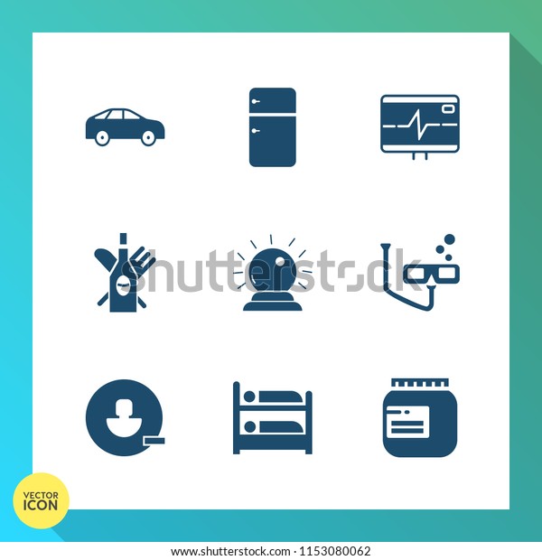 Modern, simple vector icon set on gradient\
background with traffic, health, hotel, magic, jam, pulse, food,\
transportation, cold, rate, left, glass, mask, heart, highway,\
user, direction, scuba\
icons