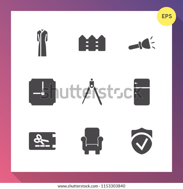 Modern, simple vector icon set on gradient\
background with refrigerator, furniture, metal, object, instrument,\
geometry, clothes, discount, security, hour, fence, price, light,\
template, coupon icons