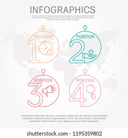 Modern and simple vector illustration. Four circles infographic template elements, sectors and percentages with icons. Designed for business, presentations, web design, 4 step diagrams.