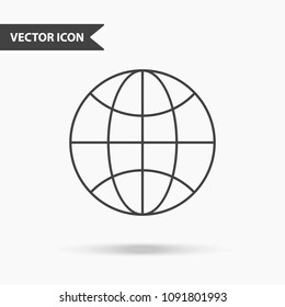 Modern and simple vector illustration of a globe icon. Flat image with thin lines for application, presentation, website, business presentation, infographics on white isolated background.