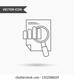 Modern and simple vector illustration of magnifying glass with document and chart icon. Flat image with thin lines for application, interface, presentation, infographics on isolated background.