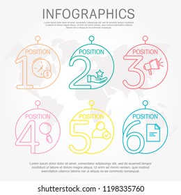 Modern and simple vector illustration. Six circles infographic template elements, sectors and percentages with icons. Designed for business, presentations, web design, 6 step diagrams