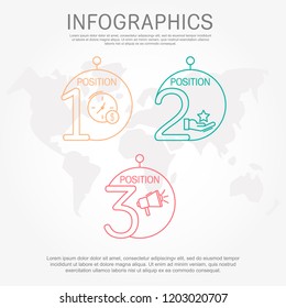 Modern and simple vector illustration. Three circles infographic template elements, sectors and percentages with icons. Designed for business, presentations, web design, 3 step diagrams