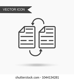 Modern and simple vector illustration of two documents icon and information exchange. Flat image with thin lines for application, website, presentation, infographics on white isolated background.