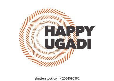 Modern, simple, vibrant typographic design of a saying "Happy Ugadi" in red and black colors. Cool, urban, trendy and playful graphic vector art