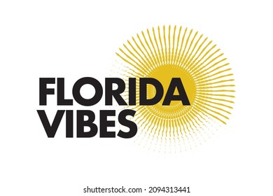 Modern, simple, vibrant typographic design of a saying "Florida Vibes" in yellow and black colors. Cool, urban, trendy and bold graphic vector art