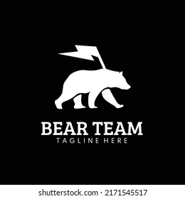 Modern and simple walking bear illustration with flag design concept
