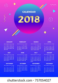 Modern and simple wall calendar on 2018 year with marble texture background. Vector Design in Futuristic and Memphis 3D Flat Style with Gradient Background and Abstract Illustration 