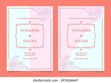 Modern and simple wedding invitation template with floral ornament.
