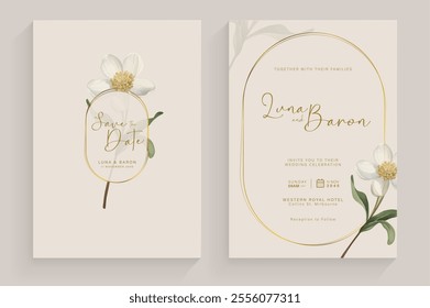 Modern and Simple Weding Invitation Template with Monstera Watercolor