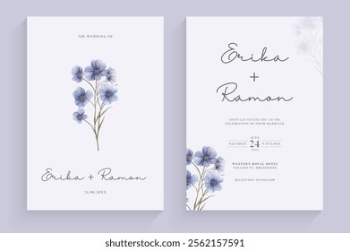 Modern and Simple Weding Invitation Template with Purple Flower Watercolor