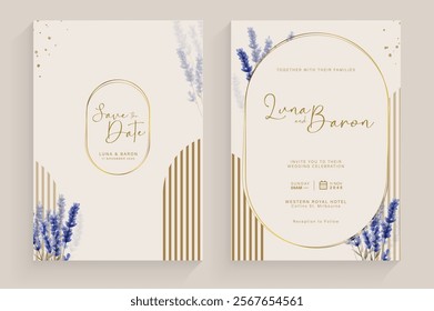 Modern and Simple Weding Invitation Template with Purple Flower Watercolor