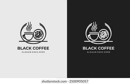 Modern and simplistic black coffee bean logo design. The logo is the perfect choice for a business. coffee shop.