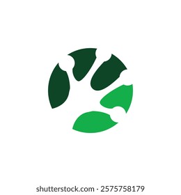 Modern and simplistic logo design depicting a green frog's foot in a circular form representing nature.