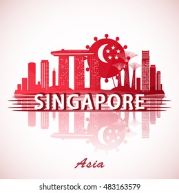 Modern Singapore City Skyline Design with national flag. 