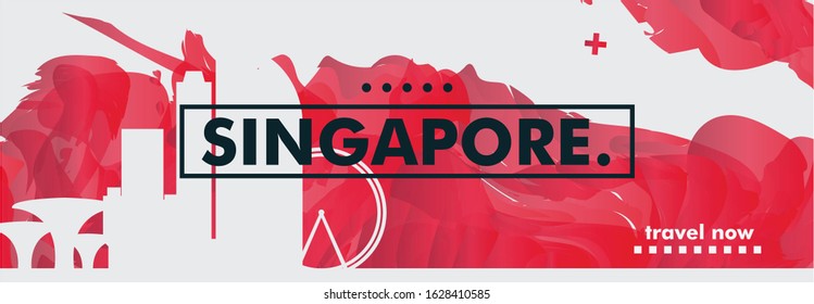 Modern Singapore skyline abstract gradient website banner art. Travel guide cover city vector illustration