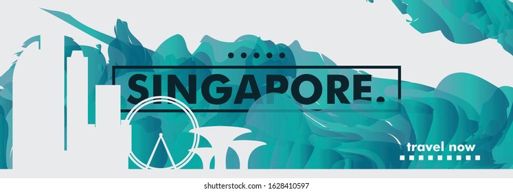Modern Singapore skyline abstract gradient website banner art. Travel guide cover city vector illustration